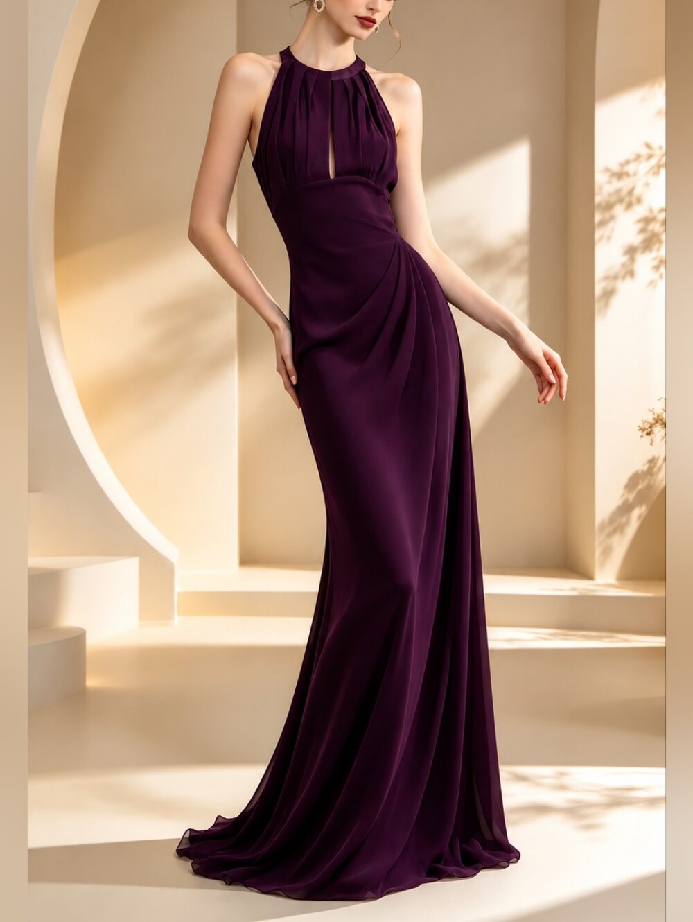 Lauren Ralph Lauren Purple Sleeveless Pleated Maxi Dress Size 8